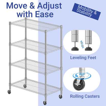 Kitchen Rack: 5 Tier Wire Shelving Unit With Wheels, Commercial Adjustable Metal Shelves For Storage