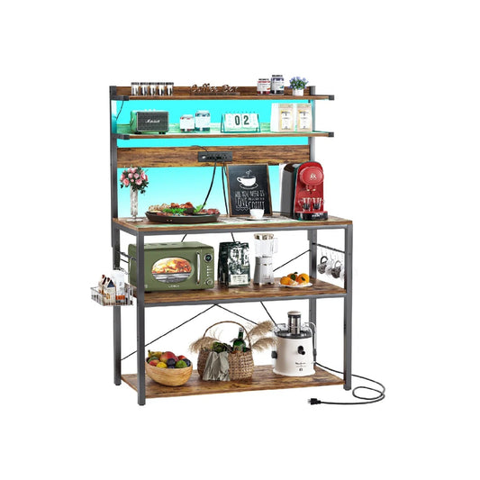 Kitchen Rack: 5 Tiers Coffee Bar Station with Led Lights