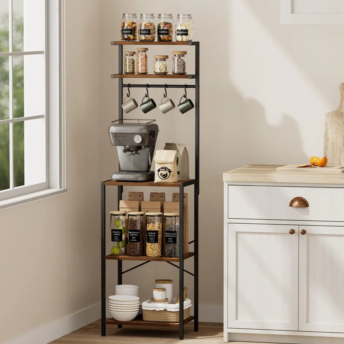 Kitchen Racks: 5-Tier Baker's Rack for Kitchens with Coffee Bar and Microwave Stand