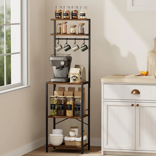 Kitchen Racks: 5-Tier Baker's Rack for Kitchens with Coffee Bar and Microwave Stand