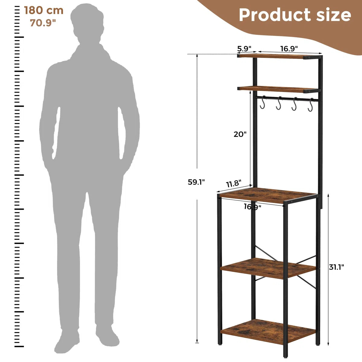 Kitchen Racks: 5-Tier Baker's Rack for Kitchens with Coffee Bar and Microwave Stand