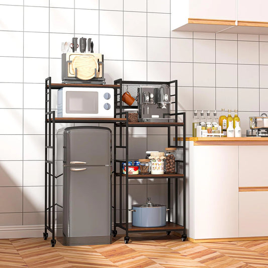 Kitchen Racks: 5-Tier Rolling Kitchen Rack with Microwave Shelf and Mini Fridge Space