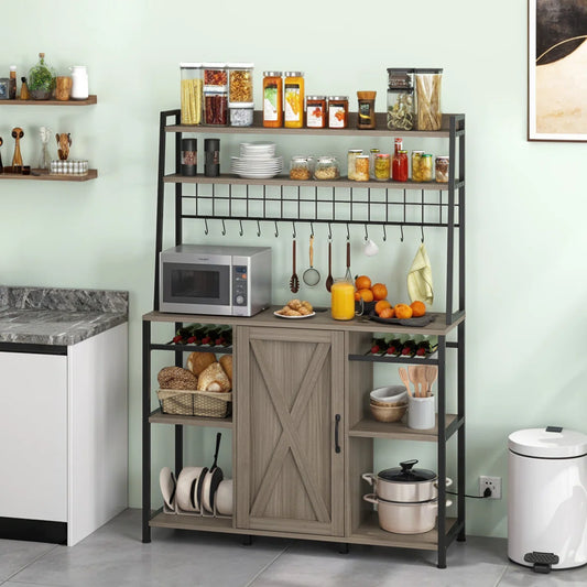 Kitchen Rack: 6-Tier Kitchen Baker's Rack with Hutch and Built-In Power Outlets