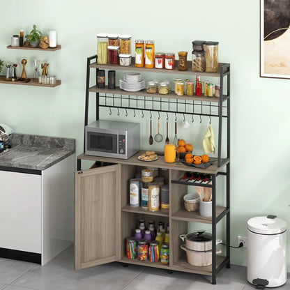 Kitchen Expititor Rack Kitchen Rack: 6-Tier Kitchen Baker's Rack with Hutch and Built-In Powe ...