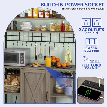 Kitchen Rack: 6-Tier Kitchen Baker's Rack with Hutch and Built-In Power Outlets