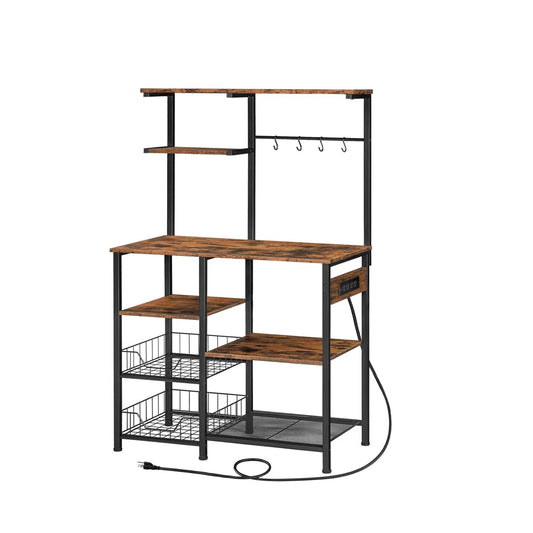 Kitchen Rack: 6-Tier Microwave Stand with 4 Hooks, Kitchen Shelf with Wire Basket