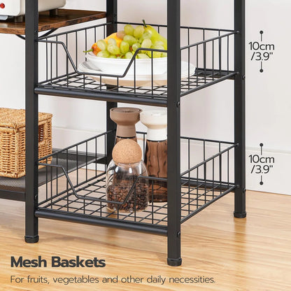 Kitchen Rack: 6-Tier Microwave Stand with 4 Hooks, Kitchen Shelf with Wire Basket