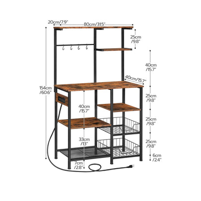 Kitchen Rack: 6-Tier Microwave Stand with 4 Hooks, Kitchen Shelf with Wire Basket