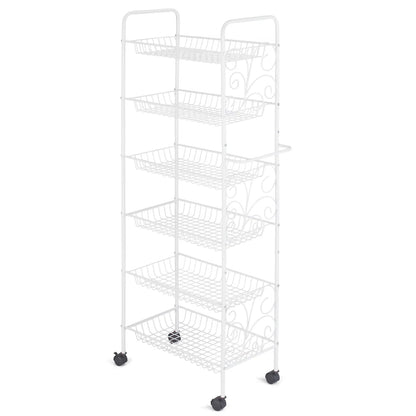 Kitchen Rack: 6-Tier Scrolling Metal Shelf on Wheels