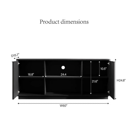 tv panel: 60'' Modern Fluted tv panel with Curved Water Wave Doors, Black Oak Finish