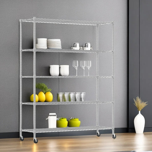 Kitchen Rack: 60'' W Steel Storage Rack with Wheels
