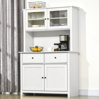 Microwave Stands :  63.5" Kitchen Buffet with Hutch, Glass Doors, Drawers & Microwave Cabinets