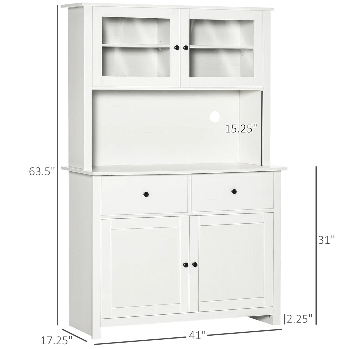 Microwave Stands :  63.5" Kitchen Buffet with Hutch, Glass Doors, Drawers & Microwave Cabinets