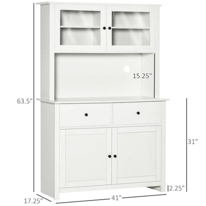 Microwave Stands :  63.5" Kitchen Buffet with Hutch, Glass Doors, Drawers & Microwave Cabinets