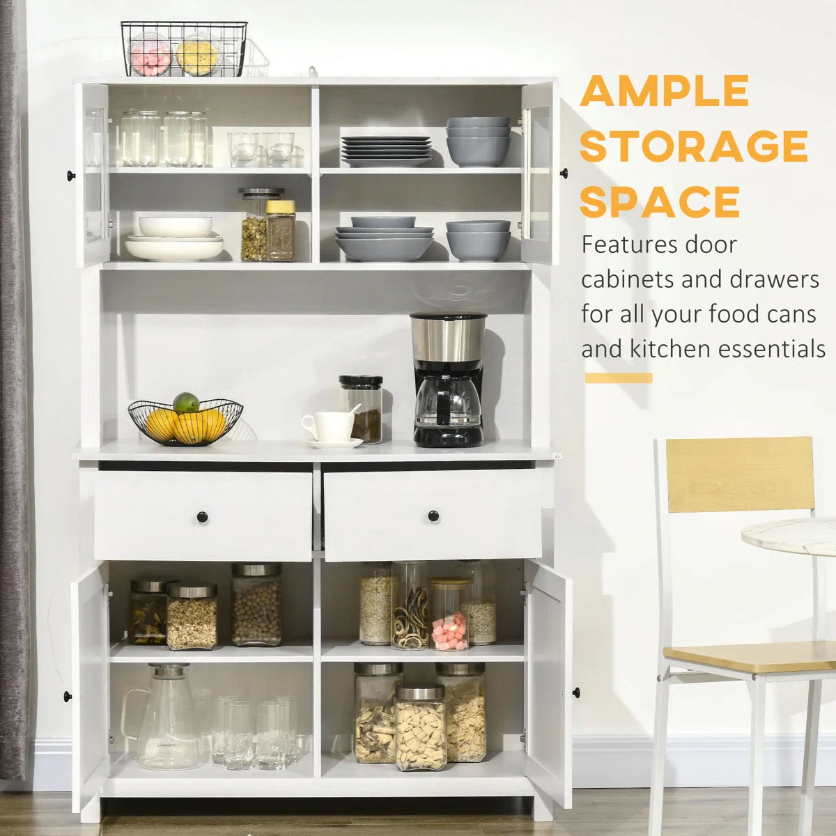 Microwave Stands :  63.5" Kitchen Buffet with Hutch, Glass Doors, Drawers & Microwave Cabinets