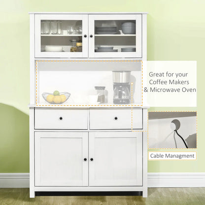 Microwave Stands :  63.5" Kitchen Buffet with Hutch, Glass Doors, Drawers & Microwave Cabinets