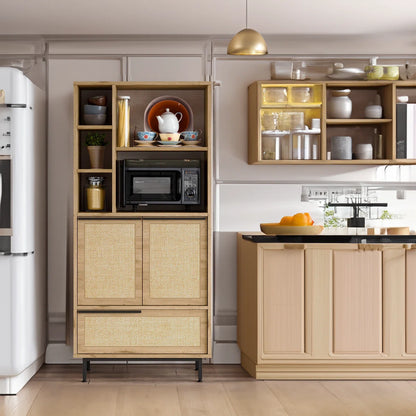 Microwave Stands: Sideboard Buffet Cabinet with Built-in Power Outlet and Storage Door
