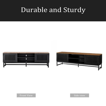 tv panel: 63 Inch Mid Century Modern tv panel with Slatted Grille Striped Doors, tv panel with Storage, Entertainment Center for Living Room, Bedroom, TV Media Console