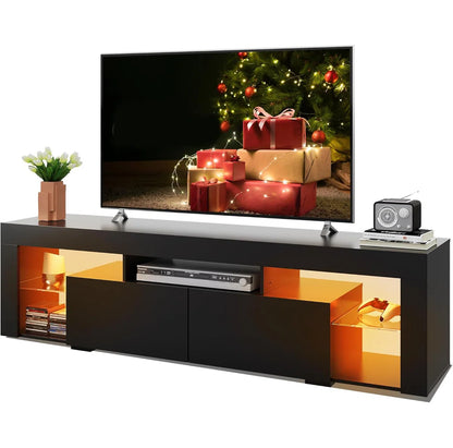 tv panel: 63" Modern tv panel with LED Lights and 2 Drawers, Fits 60–70" TVs