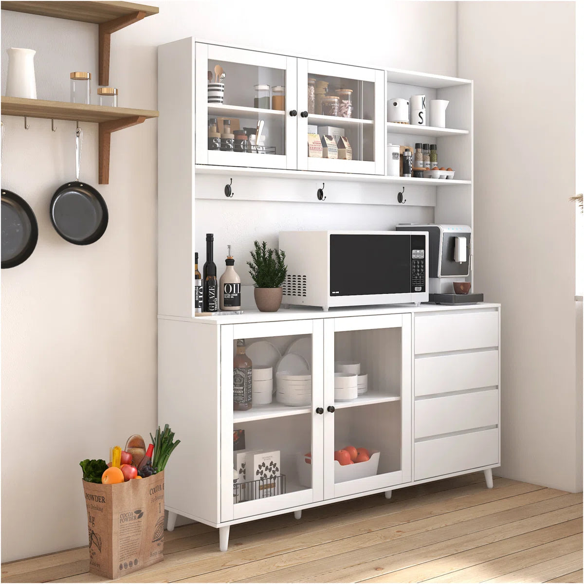 Microwave Stands:  63" Microwave Stands and Cabinets – Kitchen Hutch with large Storage