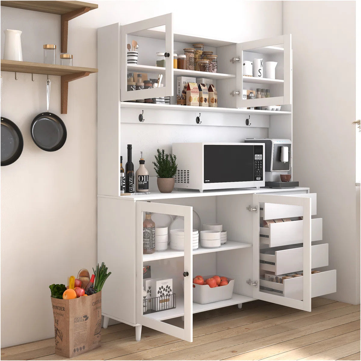 Microwave Stands:  63" Microwave Stands and Cabinets – Kitchen Hutch with large Storage