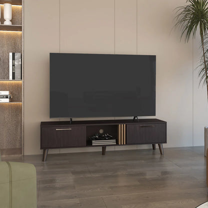 tv panel: 63" wide tv panel with Two Drop-Down Cabinets, Shelves, and Cable Management