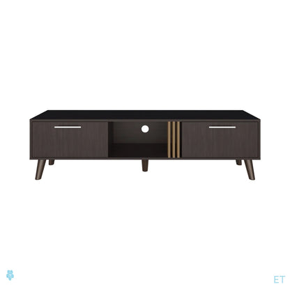tv panel: 63" wide tv panel with Two Drop-Down Cabinets, Shelves, and Cable Management