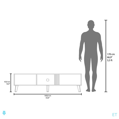 tv panel: 63" wide tv panel with Two Drop-Down Cabinets, Shelves, and Cable Management