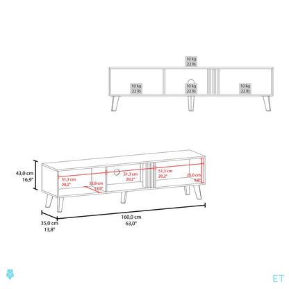 tv panel: 63" wide tv panel with Two Drop-Down Cabinets, Shelves, and Cable Management