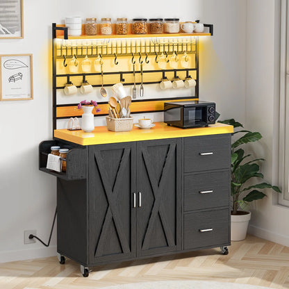 Kitchen Rack: 64.50'' Portable Kitchen Pantry Cabinet with Goblet Holders and Power Outlet