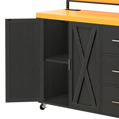 Kitchen Rack: 64.50'' Portable Kitchen Pantry Cabinet with Goblet Holders and Power Outlet