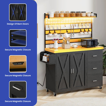 Kitchen Rack: 64.50'' Portable Kitchen Pantry Cabinet with Goblet Holders and Power Outlet