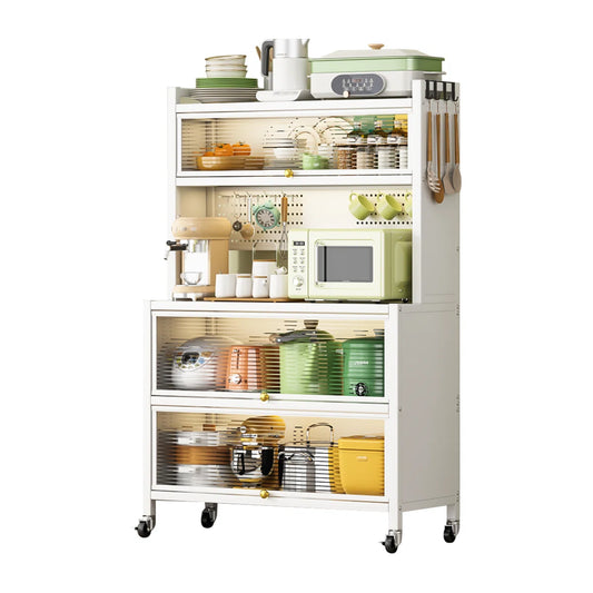 Kitchen Rack: 64'' Kitchen Pantry Storage Cabinet with Microwave Stand, 4 Rolling Wheels for Home