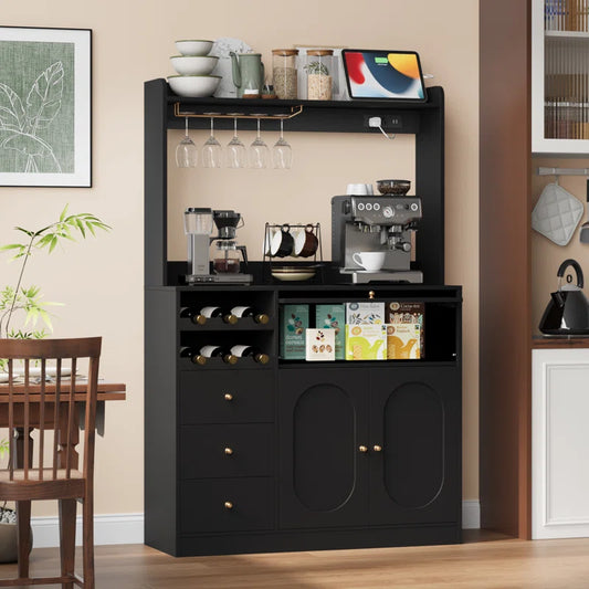 Microwave Stands: 67'' Kitchen Pantry Cabinet with Microwave Shelf & Wine Storage