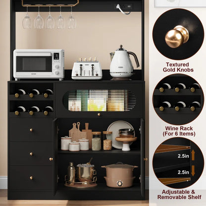 Microwave Stands: 67'' Kitchen Pantry Cabinet with Microwave Shelf & Wine Storage