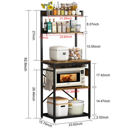 Kitchen Rack: 67'' Rustic Brown 5-Tier Microwave Stand Kitchen Baker's Rack with Power Outlet