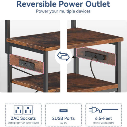 Kitchen Rack: 67'' Rustic Brown 5-Tier Microwave Stand Kitchen Baker's Rack with Power Outlet