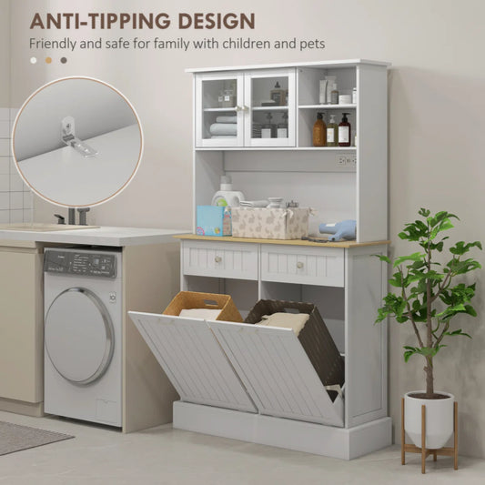 Microwave Stands: "68'' Kitchen Hutch with Microwave Stand, Trash Cabinets & Charging Station – Modern Pantry Storage