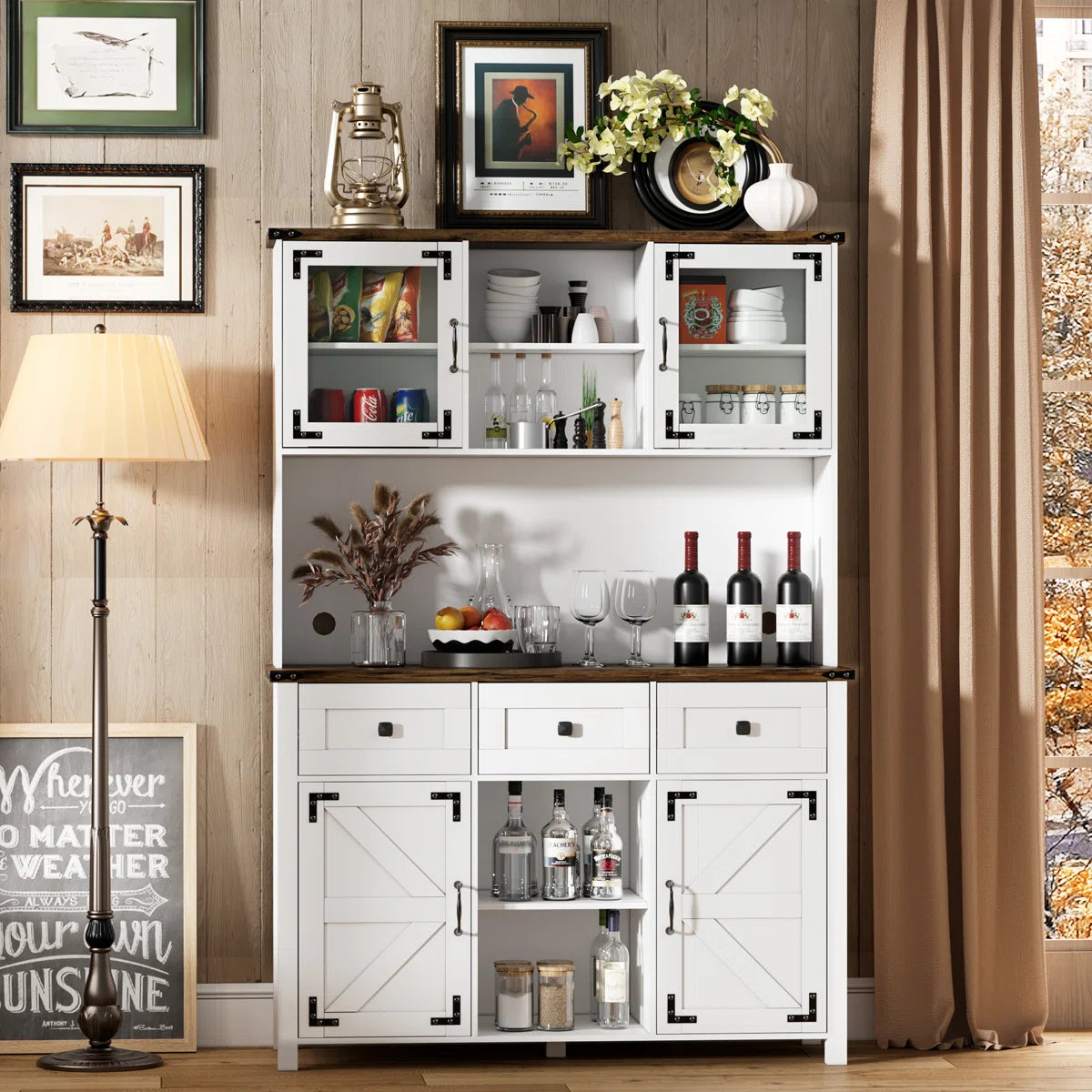 Microwave Stands: : 68" Kitchen Pantry Cabinet – Freestanding Storage with Microwave Shelf & Adjustable Shelves