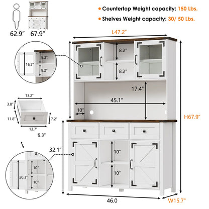 Microwave Stands: : 68" Kitchen Pantry Cabinet – Freestanding Storage with Microwave Shelf & Adjustable Shelves