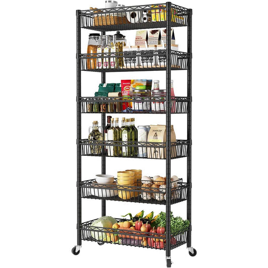 Kitchen Rack: 6 Tier Basket Shelf Wire Shelving Unit Adjustable Storage Shelves
