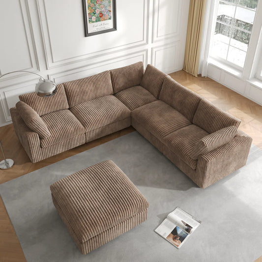 7 Seater Sofa Set: 6-Piece Upholstered Sectional with Ottoman