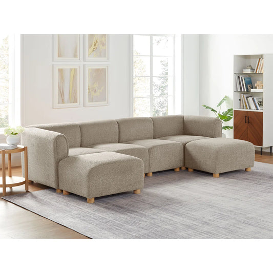 7 Seater Sofa Set:  6-Piece Upholstered Sectional with Ottomans for Spacious Living Rooms