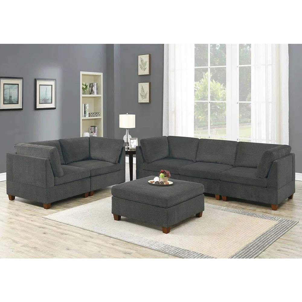 7 Seater Sofa Set: 6-Piece Chenille Modular Sectional Couch for Modern Living Rooms