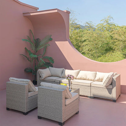 7 Seater Sofa Set: 7-Piece Patio Furniture Set with Cushions Set