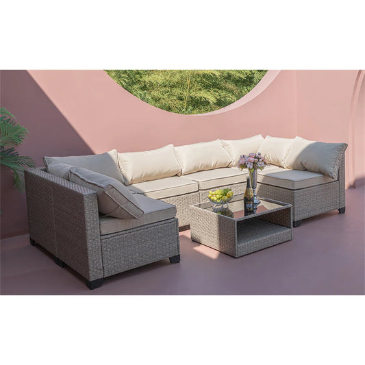 7 Seater Sofa Set: 7-Piece Patio Furniture Set with Cushions Set