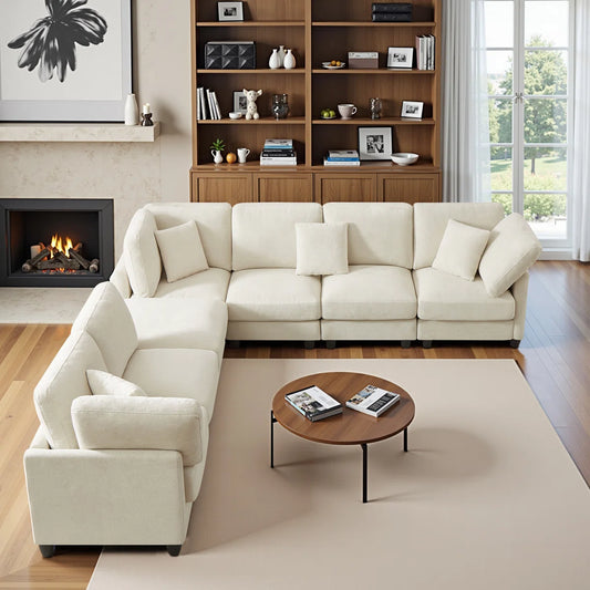 7 Seater Sofa Set:  U-Shaped Upholstered Combination Sofa Set