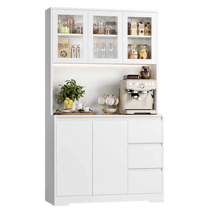 Kitchen Rack: 70.9'' Kitchen Pantry with Microwave Shelf, Charging Station, and LED Lights