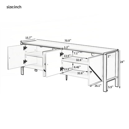 tv panel: 70.9'' Wide Modern tv panel with Open Shelves and Cable Management System