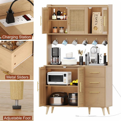 Microwave Stands: Multifunctional Kitchen Cabinet with Microwave Rack – Modern Microwave Stands with Charging Station, Drawers & Doors